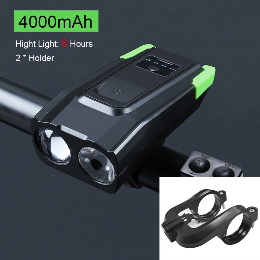 NEWBOLER Smart Induction Bicycle Lights 2 Holder Mount Chargeable Waterproof Bike Front Light LED Lamp Cycling Light With Horn: 6hrs Green 2 Holder