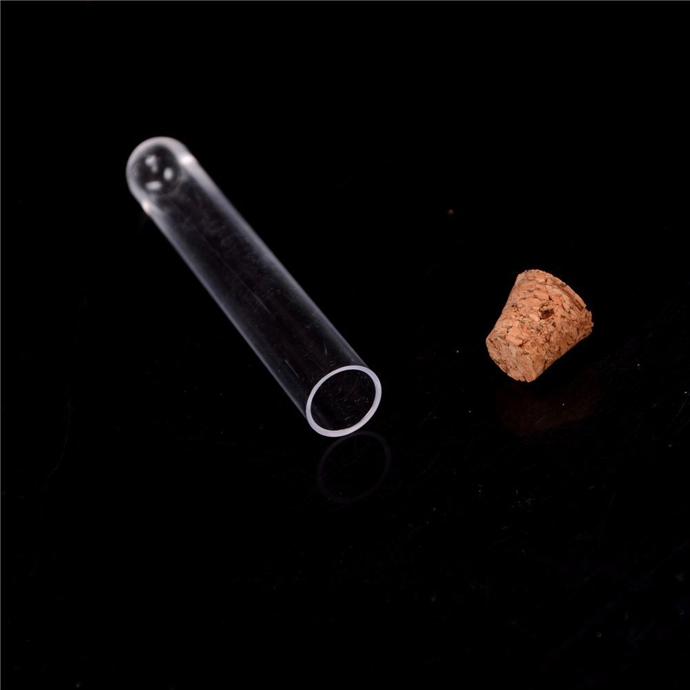 10 stuks/partij 12 x 75/12 x 100/15 x 100/15 x 150mm laboratorium plastic reageerbuis met kurk, doorzichtige laboratorium gunstbuis, hervulbare fles