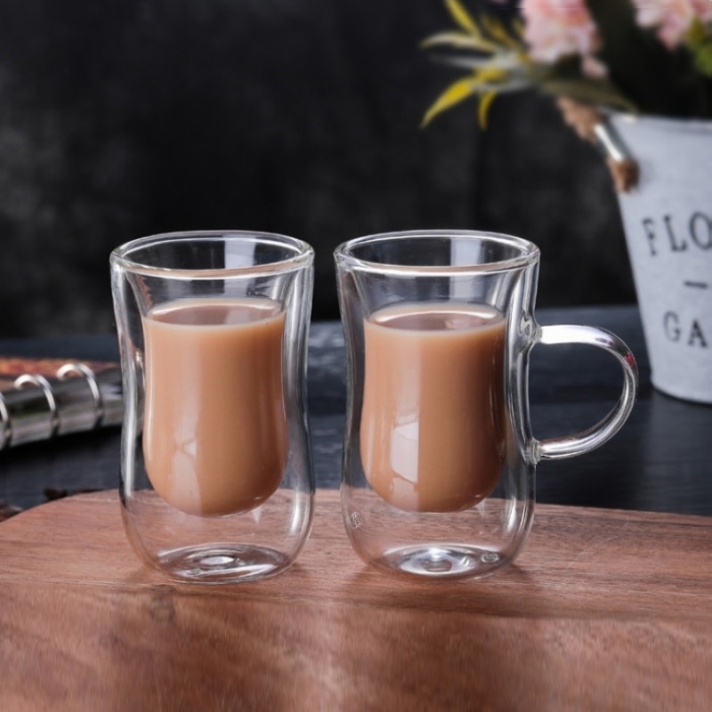 80 Ml Double Bottom Glasses for Coffee and Tea Mugs Coffee Mugs and Cups Milk Glass for Drinks Shot Glass with Handle