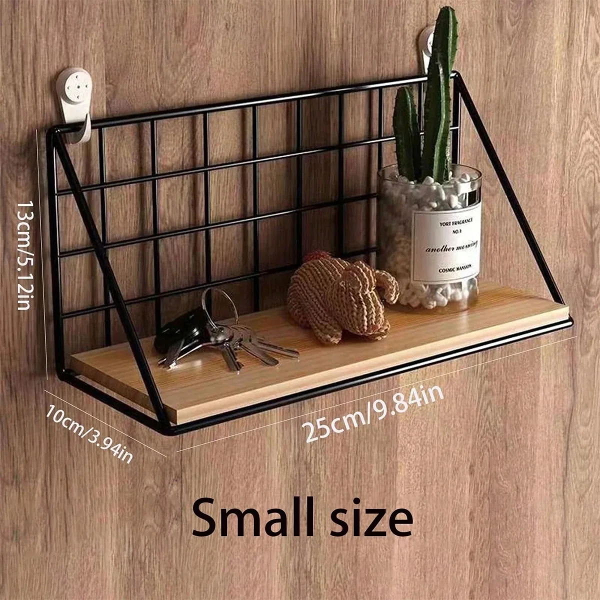 Wandregale ohne Bohren, Holz-Hängeregal für Wohnzimmer, Schlafzimmer, Aufbewahrungskorb, Wanddekoration, Gestell-Organizer: Schwarz