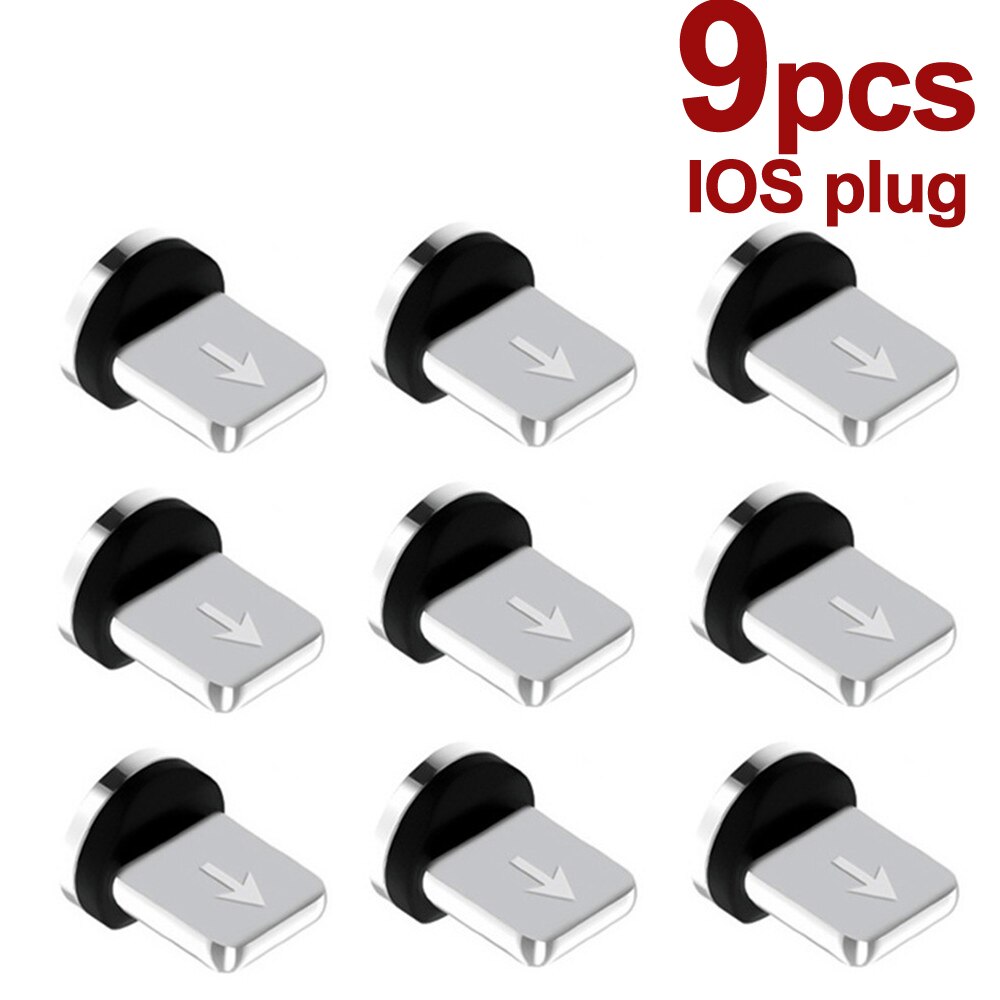 TKEY 9 Pcs 360 Rotation Magnetic Plug For Mobile Phone Replacement Parts 3 IN 1 Tips Durable Converter Charging Cable Adapter: 9PCS I OS