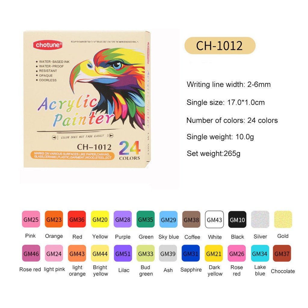 Marqueur acrylique Gouache à Double extrémité 12/24/36 couleurs, pigment étanche, marqueur Graffiti pour bricolage, fournitures de bureau et scolaires: Bourgogne