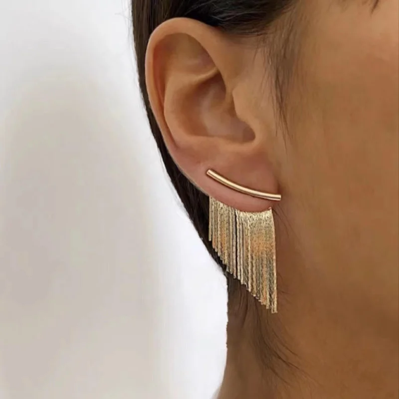 Fashion Statement Earring Long Statement Gold Color Bling Tassel Earrings For Women Female Wedding Daily Pendant Jewelry Gifts: Default Title