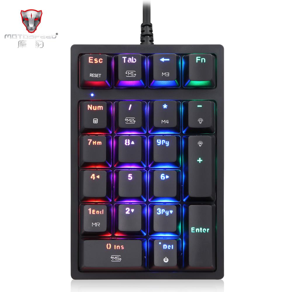 MOTOSPEED K24 USB Wired Numpad Mechanical Numeric Keypad 21 Keys Mini Numpad RGB Backlight Keyboard Extended Layout: Blue Switch
