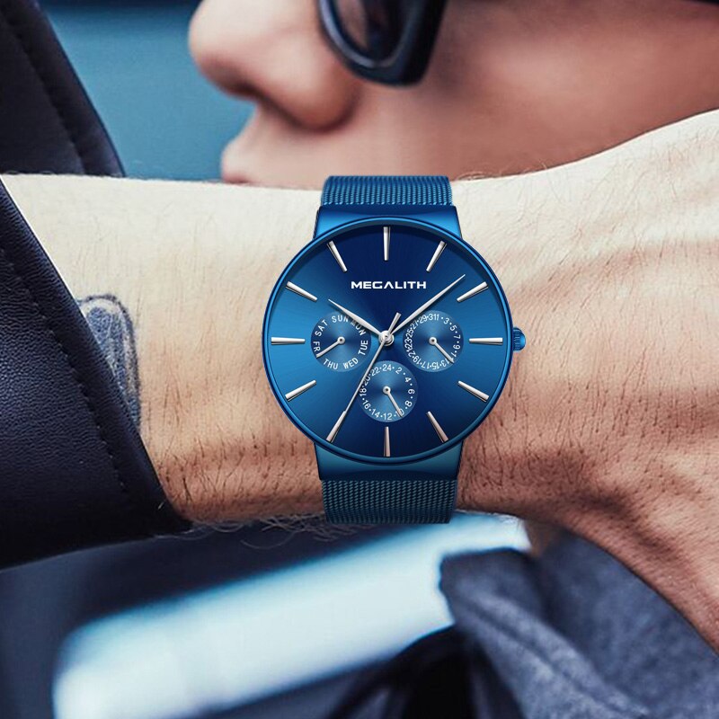 MEGALITH relojes para hombre, reloj de pulsera resistente al agua de lujo, reloj de cuarzo ultrafino para hombre, reloj deportivo Erkek Kol Saati