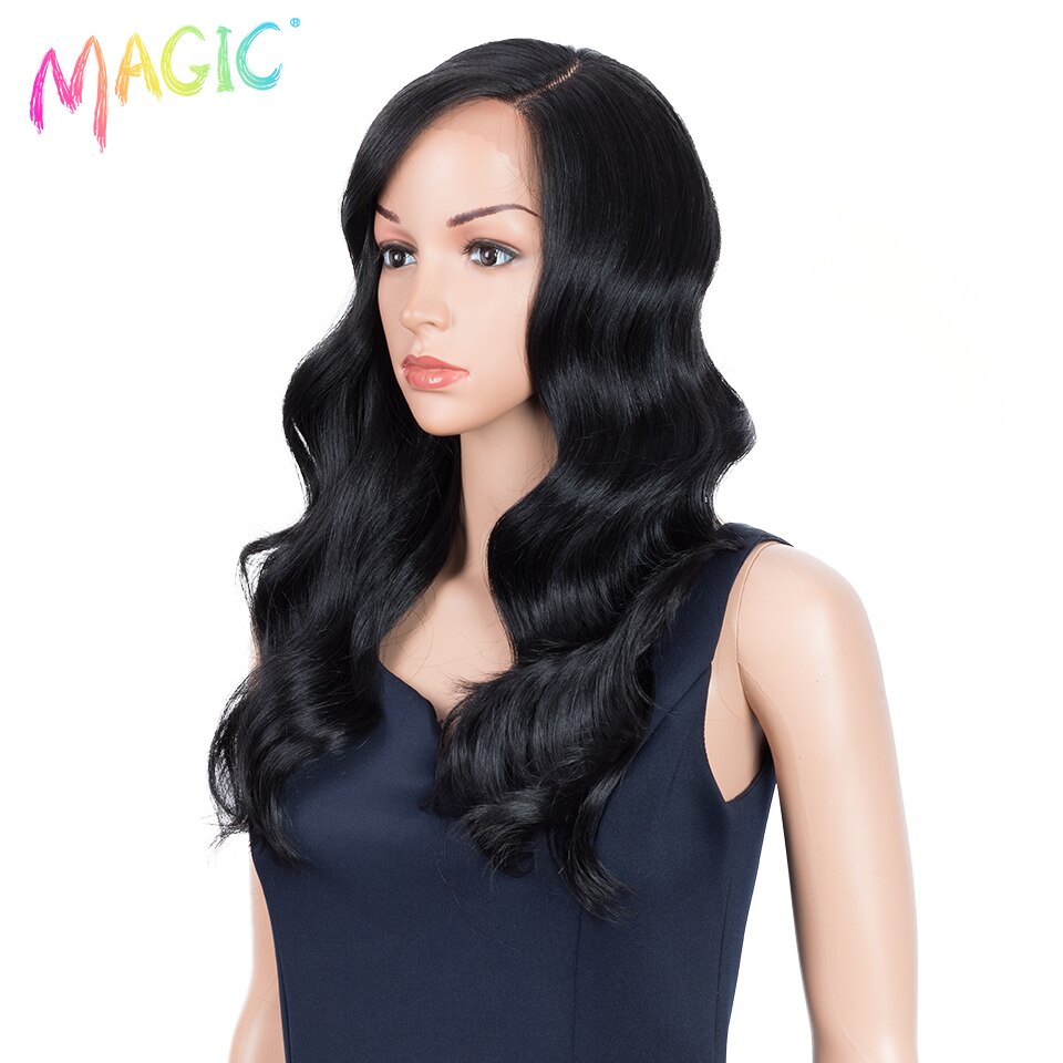 Magic Pruiken 22 "Inch Ombre Bruin Body Golvend Haar Hittebestendige Haar Deel Pruiken Synthetische Lace Front Pruiken Voor zwarte Vrouwen