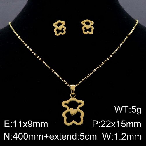 Conjuntos de jóias de urso de aço inoxidável para mulheres colar brincos conjunto de jóias de moda mulher acessórios presentes: 1