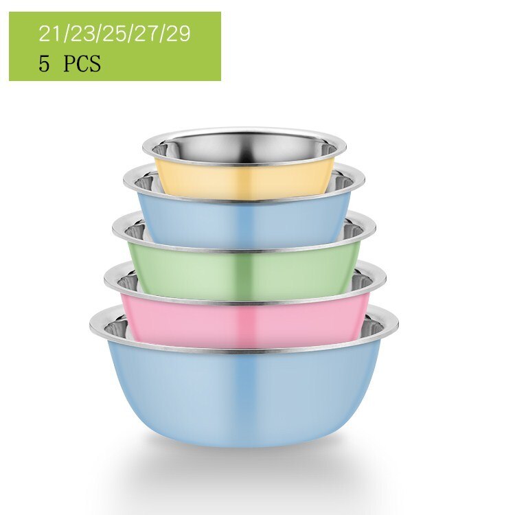 5PCS Stainless Steel Salad Bowl Drain Basket Drainer Mixing Bowls Set Kitchen Vegetables Fruit Washing Storage Container: 21-23-25-27-29 B