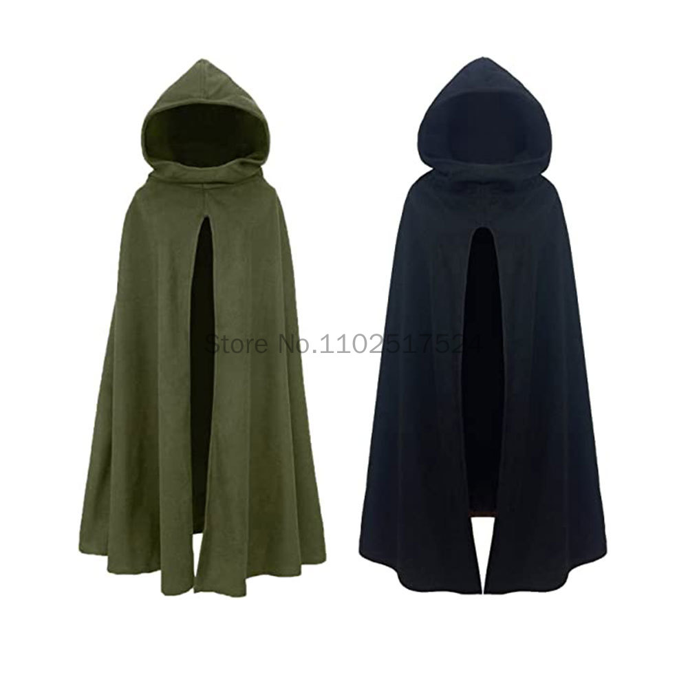 Mantello gotico con cappuccio moda medievale per uomo donna cappotto di lana con forchetta alta senza maniche nero mantello Cosplay di Halloween