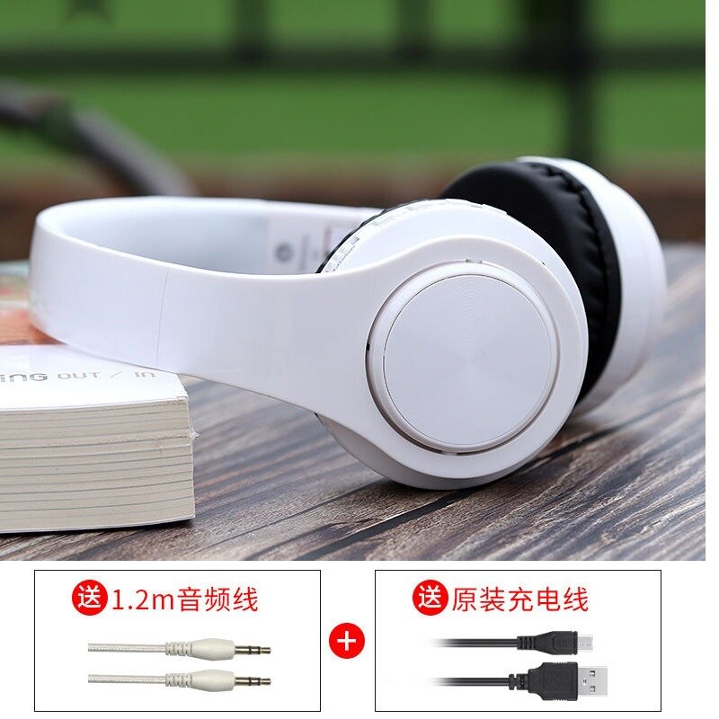 Auriculares inalámbricos con Bluetooth plegables para teléfono móvil, caja en funcionamiento, diadema para hombre, Bass Music musical: Solid White