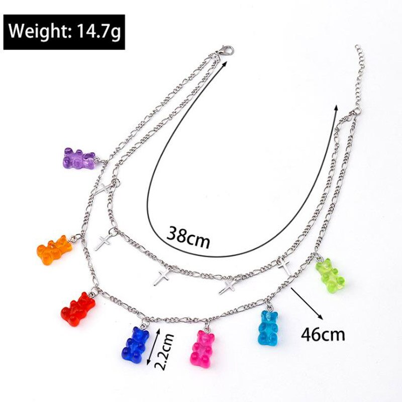 Collane a catena multistrato Color caramella croce gommosa Mini orso per le donne carino Crtoon pendenti animali gioielli Femme Bijoux Collare