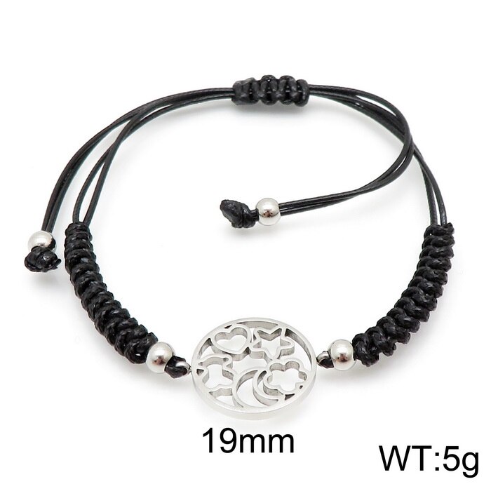 Pulsera trenzada de oso de , colgante hueco de estrella de cinco puntas, Estrella y Luna Nueva de España, Panjia, cuenta redonda ajustable: A