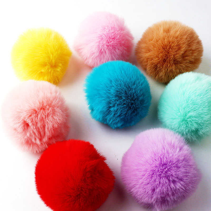 10 stuks 8 cm effen Rex konijn pompom sleutelhanger tas diy handgemaakte materialen en detailhandel kleuren ondersteunen mix en match