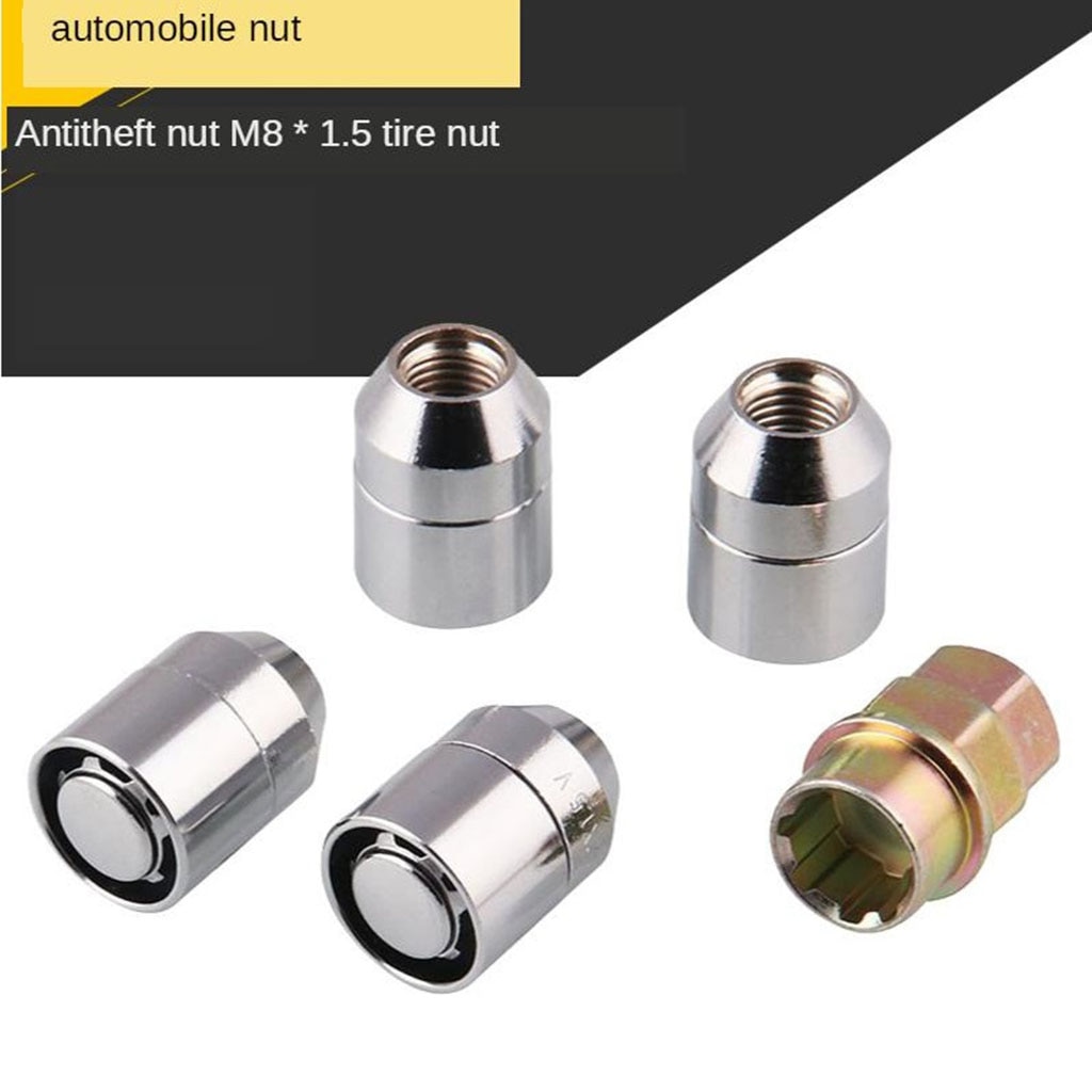 4x M12x1.5 Wheel Tire Lock Nut & 1pc Theft-proof Security Lock Socket Auto