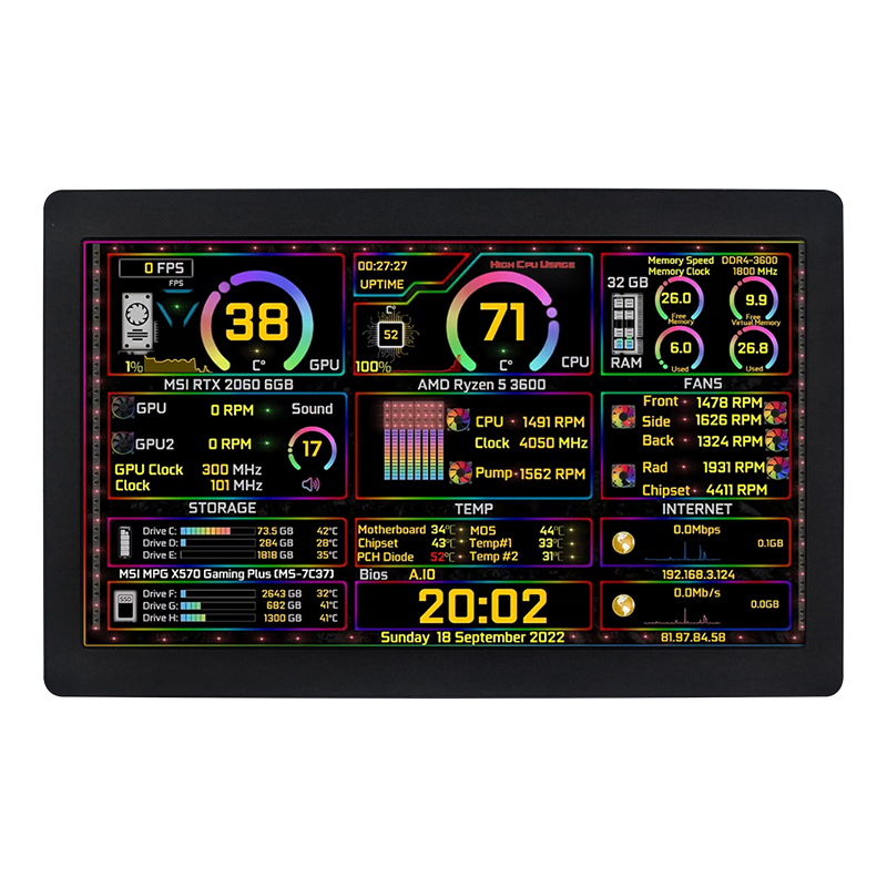 7-calowy ekran pomocniczy rodzaj-C 1024*600 IPS LCD Obsługa trybu rozszerzonego na biurko Informacje sprzętowe AIDA64 monitor USB Przenośny wyświetlacz