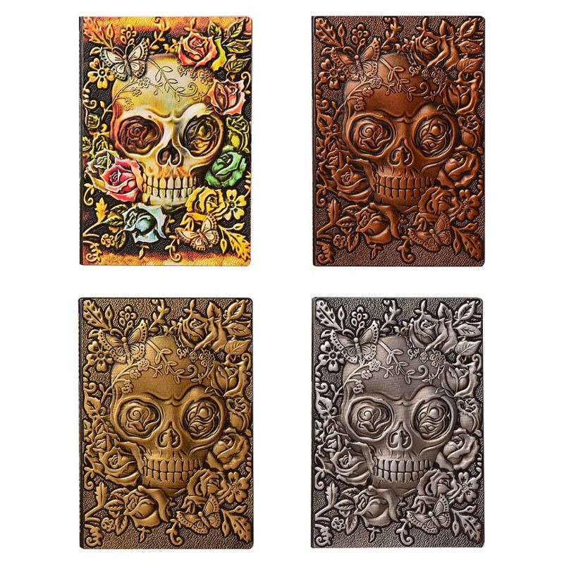 Skull Flower Embossed A5 Leather Notebook Journal Notepad Travel Diary Planner School Office Supplies