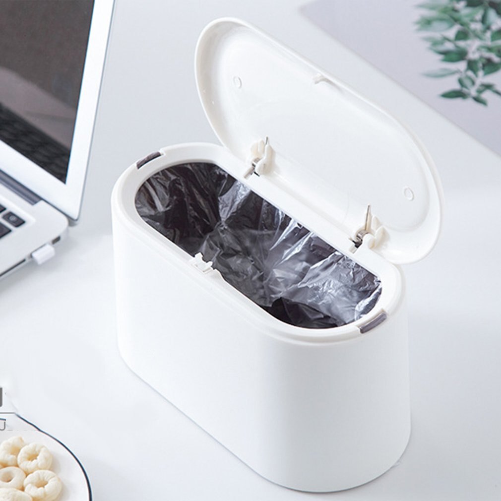 Mini Desktop Trash Can Push-up Cover Double-layer Trash Bin PP Countertop Wastebasket Press Neutral /