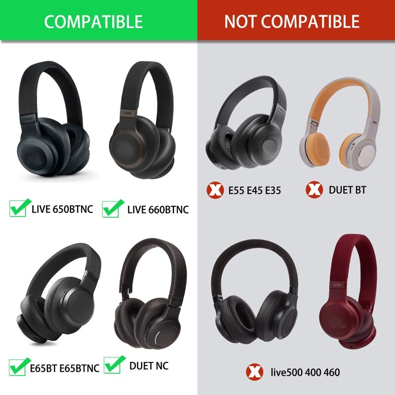 Lederen Kussen Oorkussen Voor Jbl E65BTNC Duet Nc LIVE650 Headset Oorbeschermers Memory Foam Cover Hoofdtelefoon Oorkussens