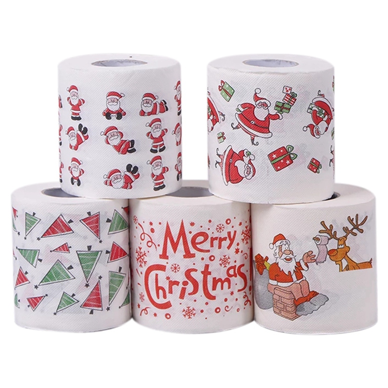 5 Styles Santa Claus Paper Roll Tissue Paper Towels Christmas Decorations Xmas Santa Office Room Toilet Paper 5 Roll: Default Title