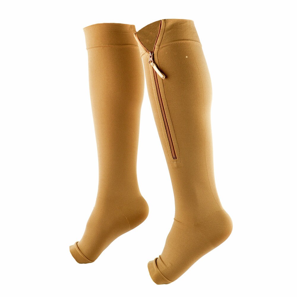 Calcetines elásticos con punta abierta y cremallera para hombre y mujer, medias deportivas de con compresión de tubo medio y venas varicosas, tallas S, M, L, XL, XXL, 3XL, 4XL, 5XL