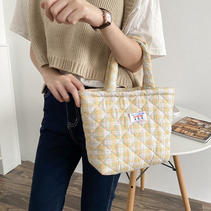 Lunch Tas Kleine Vierkante Handtas Puur Katoen Vrouwen Draagbare Lunchbox Tas Leuke School Lunch Tas Voedsel Opslag