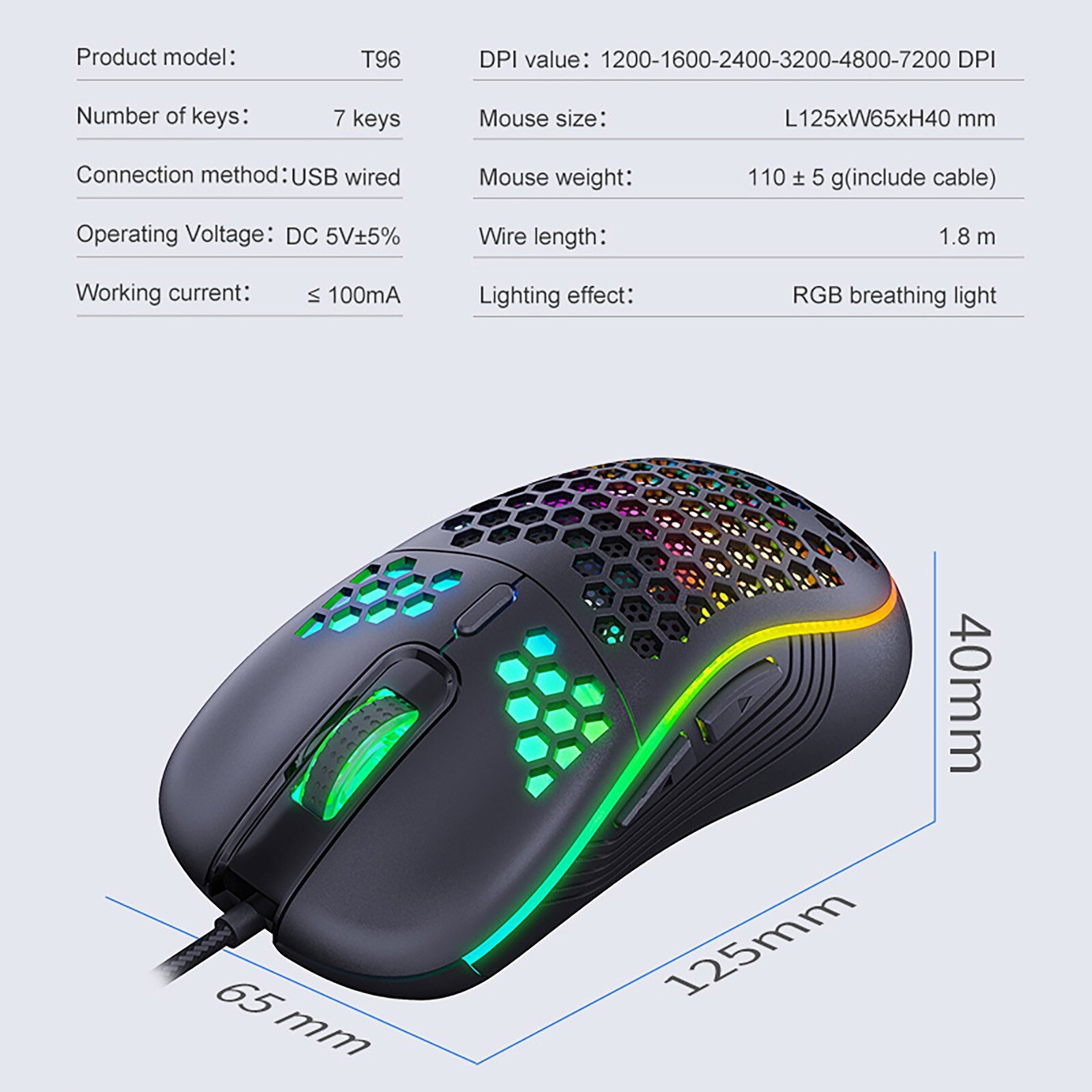 wired mechanical gaming mouse T98 gaming mouse programmable four-speed adjustable DPI#30