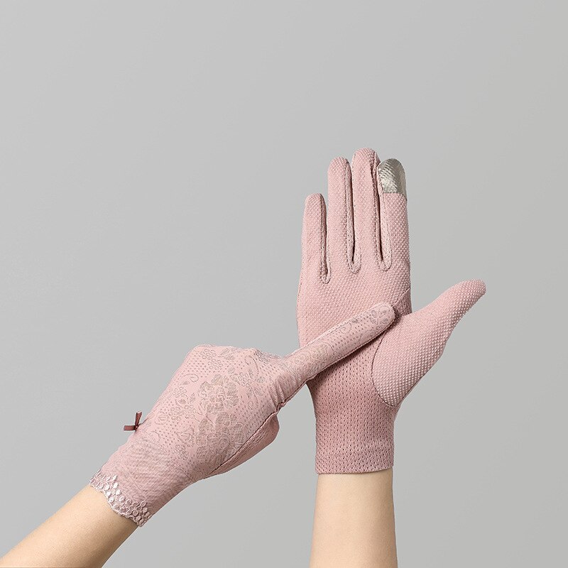 Gants d&#39;été fins en soie glacée pour femmes, dentelle Sexy, écran tactile, protection solaire, gants Anti-UV, antidérapants, fleurs délicates respirantes: 06