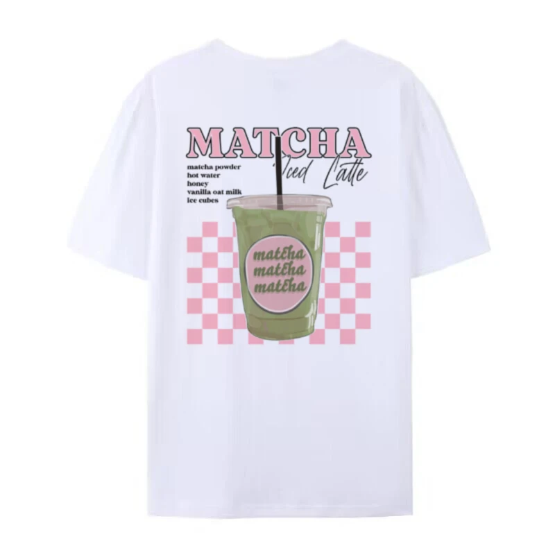 Y2k Esthétique Matcha Latte Dos Imprimé T-Shirt Mignon Matcha Amant T-Shirt Egirl Lâche Rétro Haut Femmes Vêtements De: S / WHITE