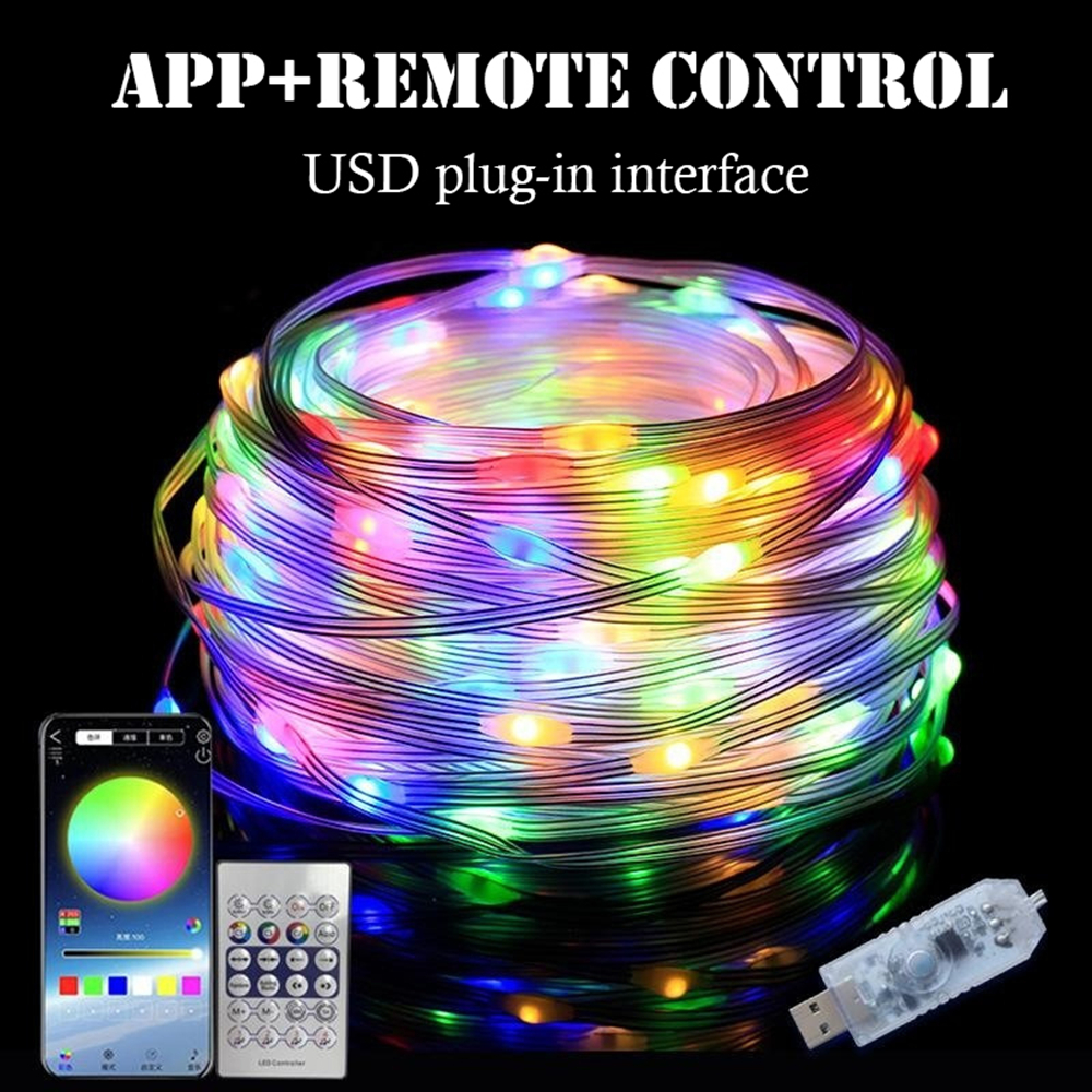 Guirlande lumineuse LED 5M/10M/15M/20M/40M, contrôle par application, IP65, guirlande lumineuse féerique d'extérieur pour noël, , fête, anniversaire, décor