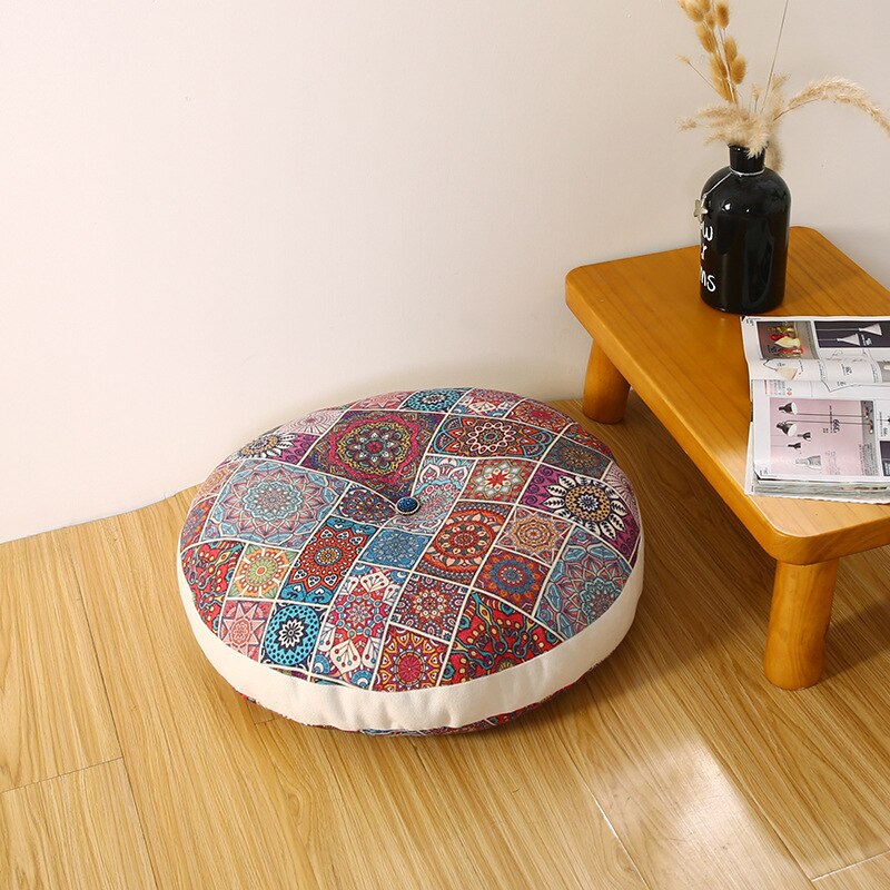 Japan Floral Cushion Seat Coccyx Orthopedic Pad Round Hassock Ethnic Futon Pouf Thickened Floor Mat Chair Back Cushions 50/60cm: 1 / 45cm