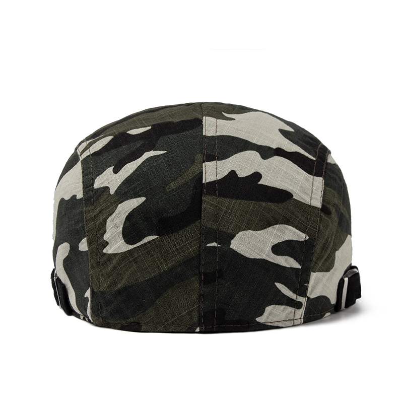 CNTANG Men Camouflage Beret Summer Cotton Linen Sun Cap Thin Breathable Visor Flat Hats Casual Forward Berets Hat Adjustable
