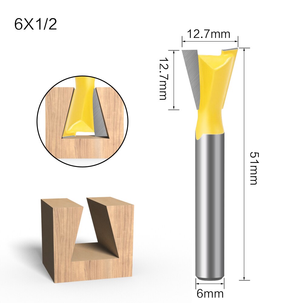 6pcs 6mm Shank 1/4 Dovetail Joint Router Bits Set 14 Degree Woodworking Engraving Bit Milling Cutter for Wood: 6X12.7