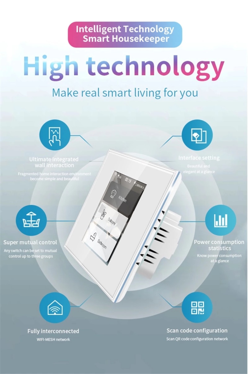 Multifunctional smart switch Brand and Smart Light Switch has LCD touch screen functionality Voice Control