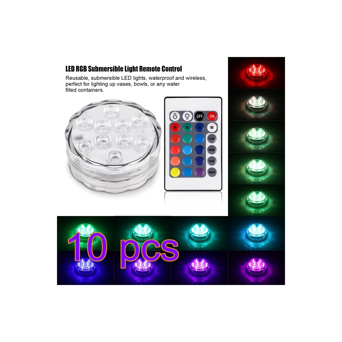 10 Led Remote Controlled Rgb Submersible Light Battery Operated Onderwater Night Lamp Outdoor Vaas Kom Tuin Partij Decoratie: 10 pcs
