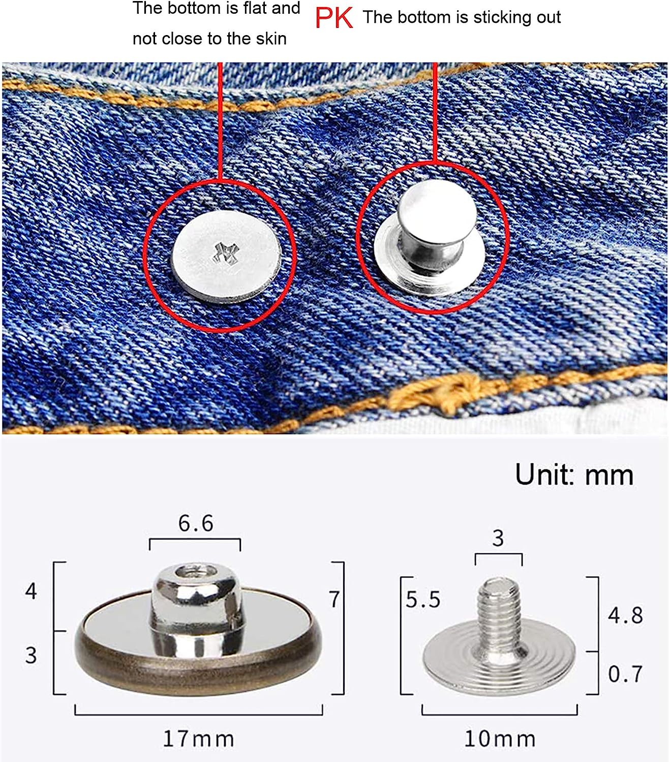5 pezzi bottoni jeans di ricambio 17mm senza cucito kit di riparazione bottoni metallici bottoni Jean rimovibili senza chiodi accessori per cucire