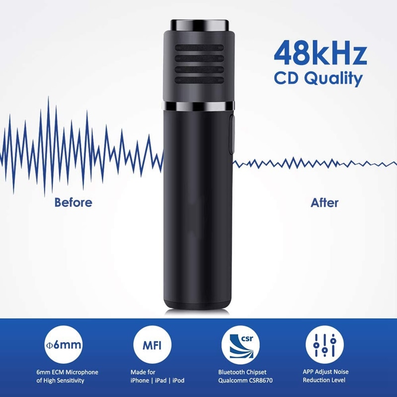 Wireless Lavalier Microphone, Bluetooth Lapel Clip-on Mic,Vlogger Lecture - Noise Reduction/Auto Transcription/Auto Sync