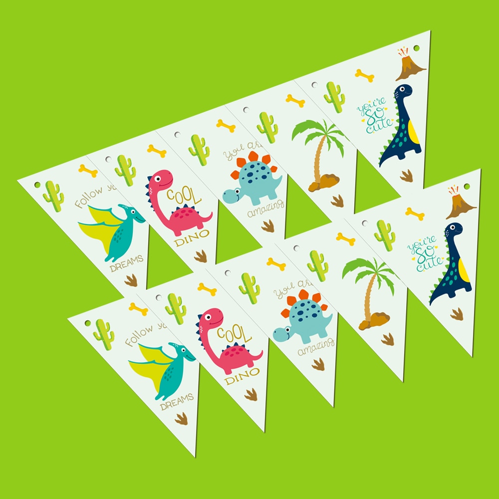 Feestartikelen 1 Set Dinosaurus Dino Thema Party Papier Banner Bunting Pennant Inclusief 10 Vlaggen En Een String