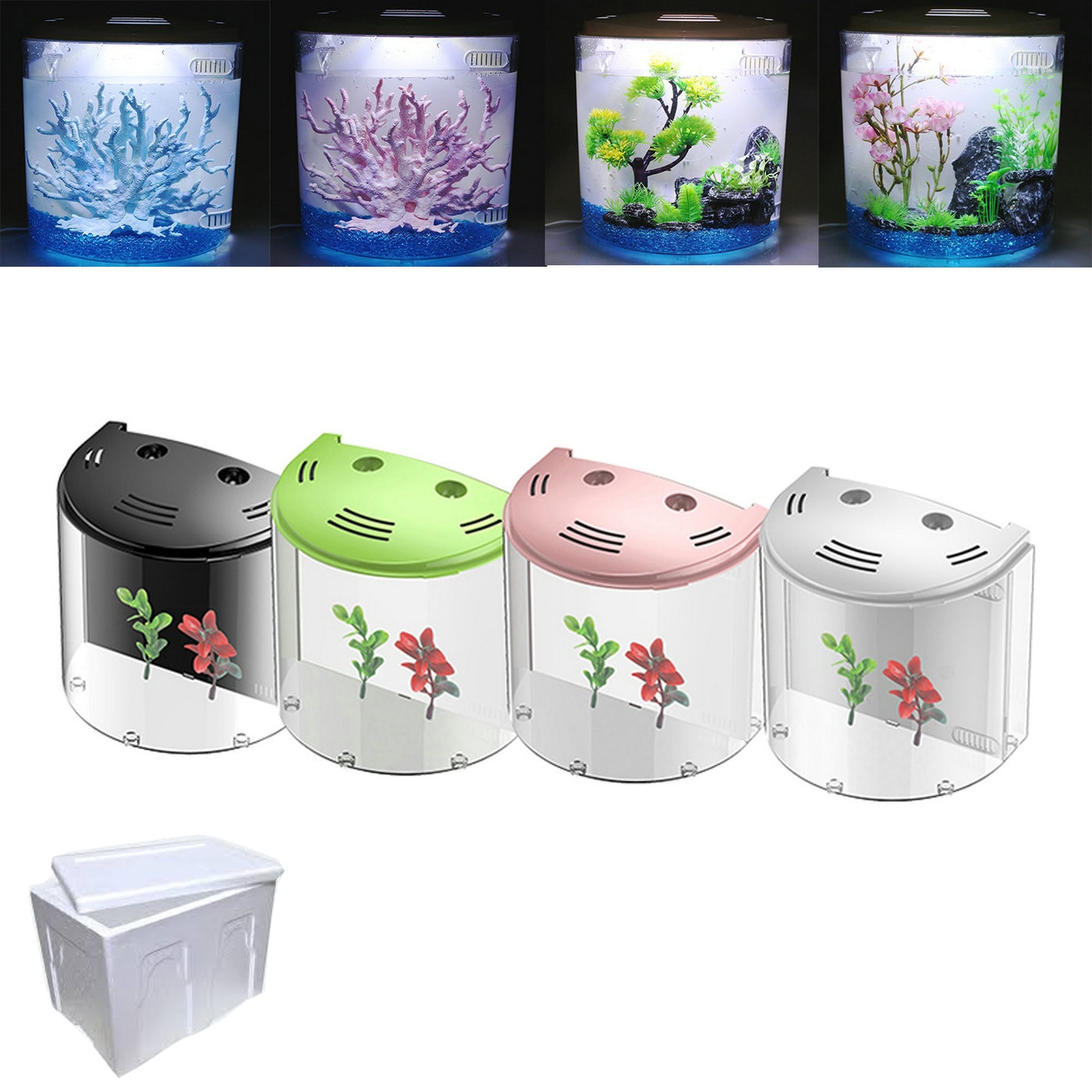 Sunsun 5L petit Aquarium de poissons avec filtre LED écologie eau Aquarium Usb Mini Nano bureau Aquarium poisson rouge Guppy Arcuated