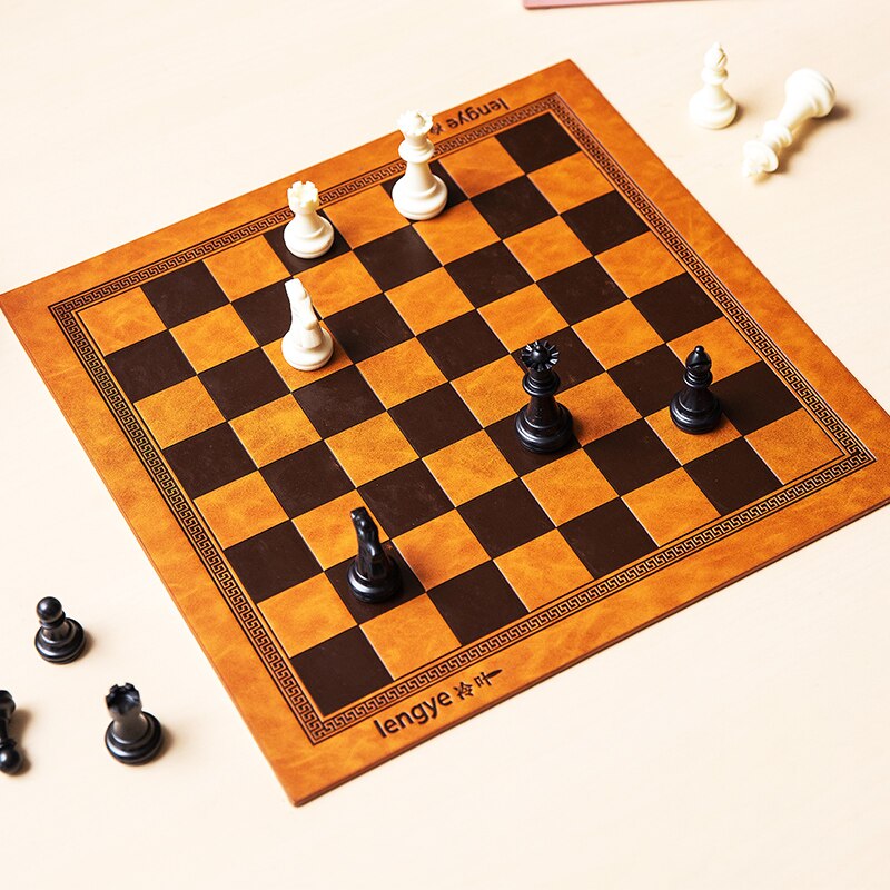Tablero de ajedrez de cuero de doble cara, tablero de ajedrez de PU de 33,7x33,7 cm, damas plegables de 35mm, tablero de juego de ajedrez internacional IB05