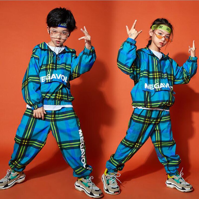Ropa de Hip Hop de Festival para Niños, camisa de gran tamaño, ropa de calle a cuadros, pantalones para niñas, traje de baile de Jazz, conjunto de ropa
