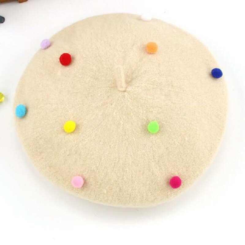 Chapéus de lã para meninas, chapéu de pompom de inverno para crianças de 3-6 anos: Bege