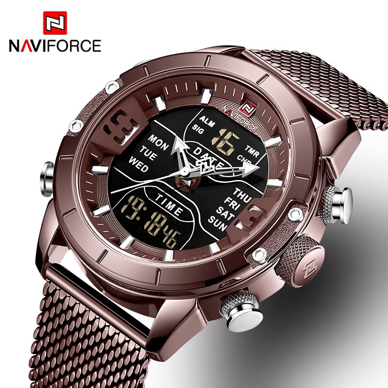 Naviforce Sport Analoge Digitale Horloges Mannen Luxe Rvs Sport Heren Horloges Digitale Waterdicht Man Horloge