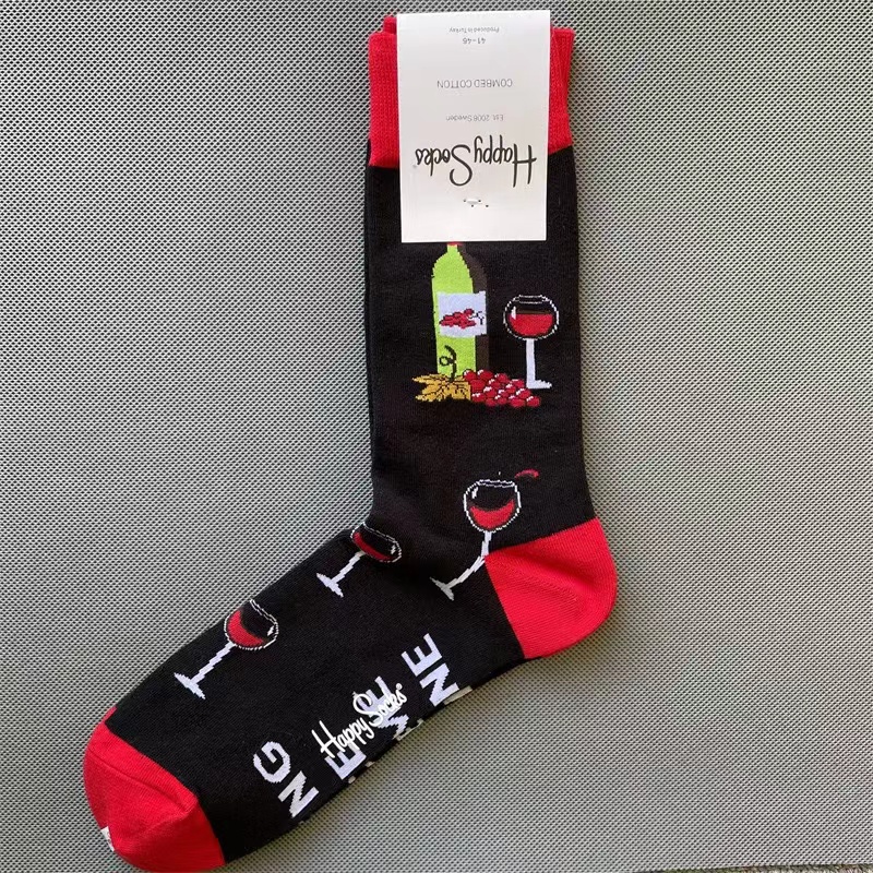 Happy Socks Men's Diamond Check Socks Four Seasons Pure Cotton Geometric Pattern Sports Socks Size 41-46