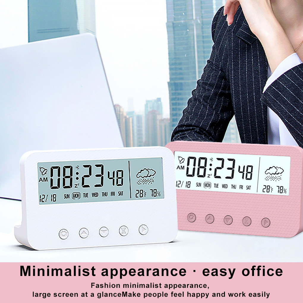 Living Room Desktop Digital Alarm Clock Plastic Countdown Timer Calendar Temperature Humidity Meter Low Noise Home Supplies