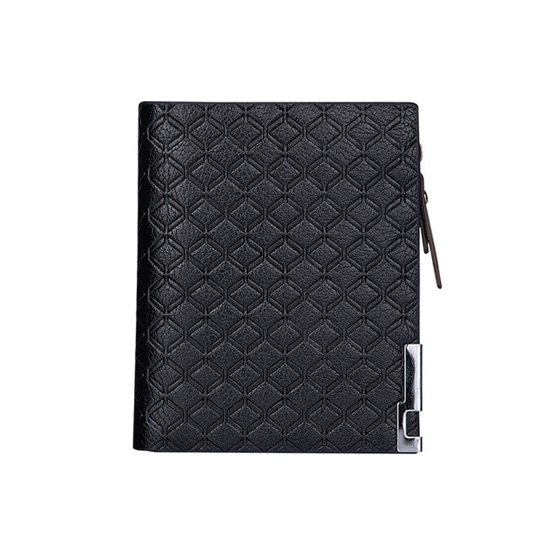 Men's Wallet Multi-card Slot Open Card Bag PU Plaid Short Coin Purse Business Horizontal Square Zipper Wallet: V-Black