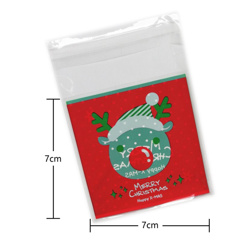 100pcs 7*7cm Cookie Bags Christmas Santa Claus Snowman Snacks Cookie Plastic Packaging Bags Party Wedding Candy Bag: color 3