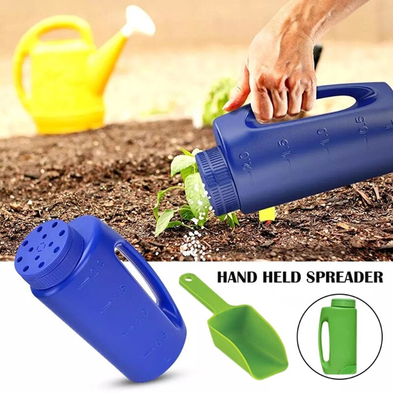 Handheld Spreader Adjustable Hole Size Lawn Fertilizer for Seed Salt Pot Bottle Sprinkler Deicing Ice Melt with/without Shovel