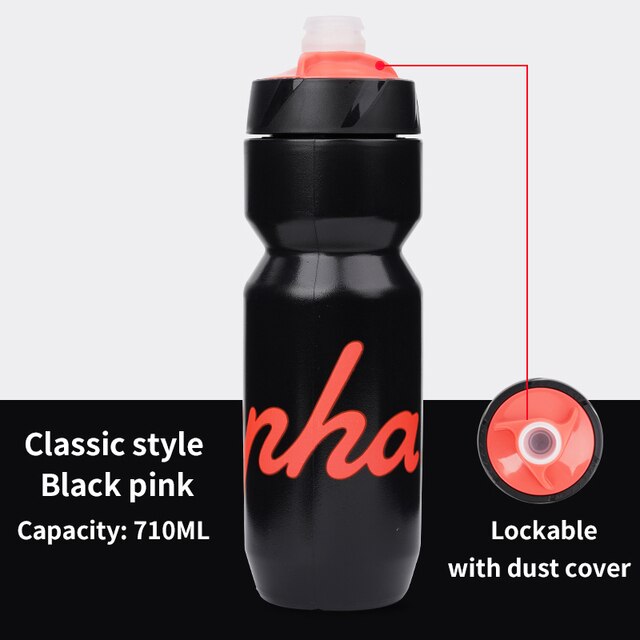 Rapha 610-710ML Ultralight Bicycle Water Bottle Leak-proof Squeezable Cycling Bottle Taste-free BPA-free Outdoor sports kettle: 710ml Black Pink