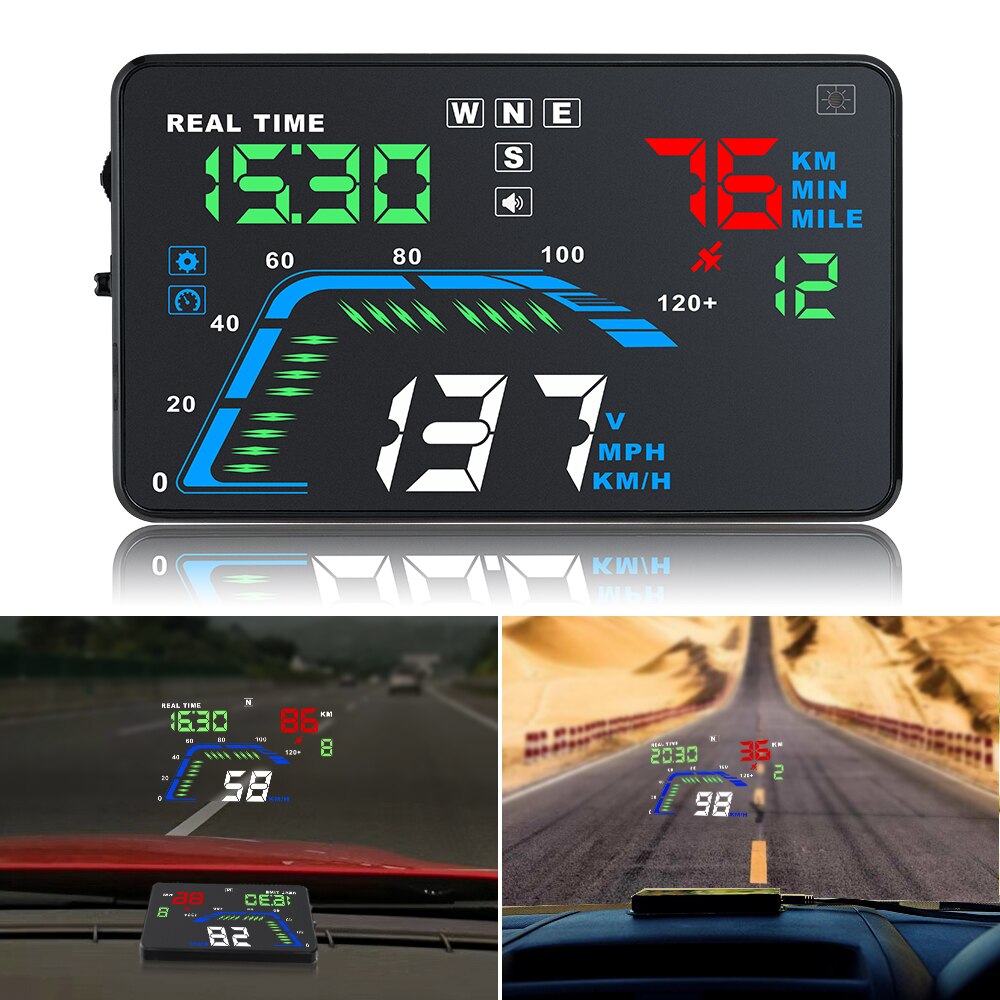 Q7 inch auto hud gps head-up display universele snelheidsmeters waarschuwing 5.5 te hoge snelheid dashboard voorruit projector
