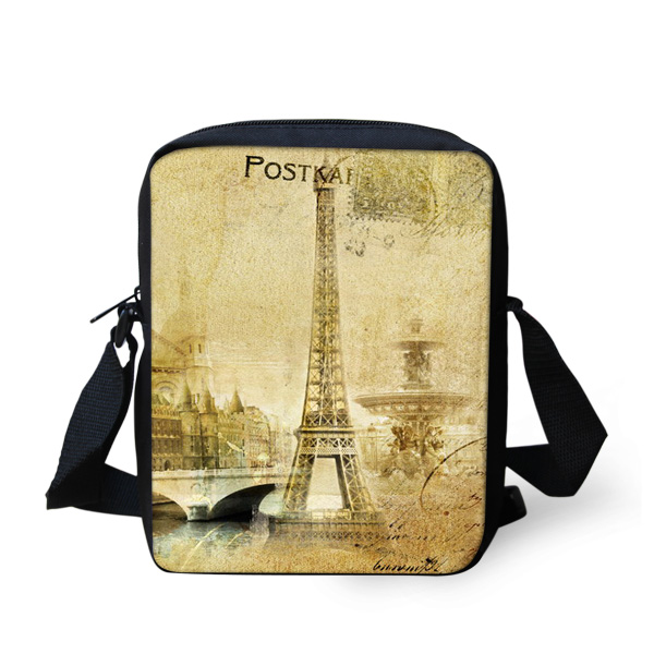 Thikin berømte eiffeltårnet i paris mønster print messenger bag børn studerende drenge crossbody tasker til skole mini håndtaske: D0501e